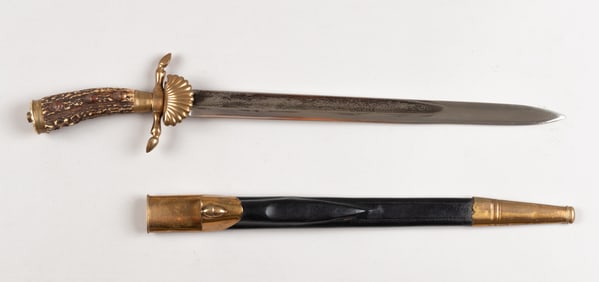 DECORATIVE GERMAN HUNTING CUTLASS W/ SCABBARD