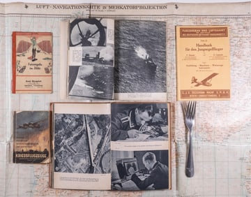 GERMAN WWII LUFTWAFFE NAVIGATION MAP W/ LUFTWAFFE BOOKS