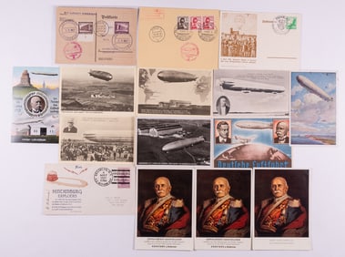 15 HINDENBURG ZEPPELIN POSTCARDS AND COVERS (2 FLOWN COVERS)