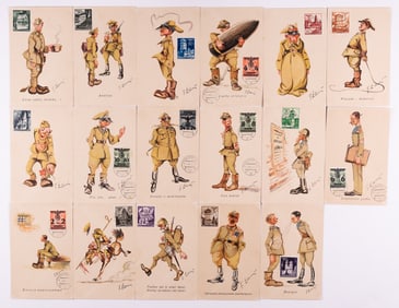 16 WWII POLISH ARMY CARICATURES POSTCARDS