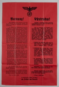 1939 GERMANY WARNS THE RESISTANCE OF BOHEMIA AND MORAVIA