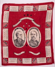 1896 MCKINLEY & HOBART POLITICAL CAMPAIGN BANDANA W/ 2 AUTOGRAPHS BY HOBART