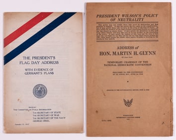 6 WWI WILSON ADDRESS BOOKLETS AND POSTERS (NEUTRALITY, FLAG DAY, WAR BOND)