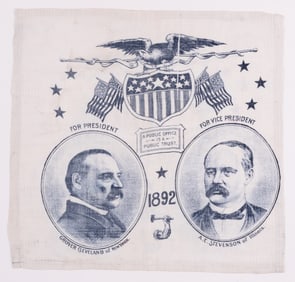 GROVER CLEVELAND & A. E. STEVENSON 1892 CAMPAIGN JUGATE BANDANA