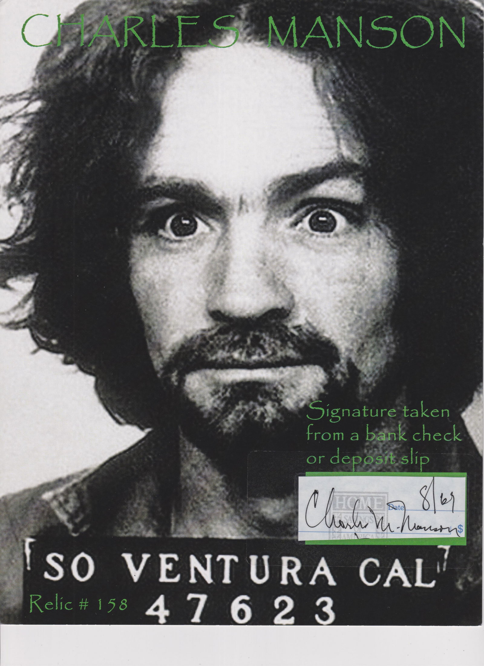 CHARLES MANSON: (1934-2017) American cult leader, he formed the 'Manson Family'. His followers were responsible for a series of murders including the killing of Sharon Tate in 1969. Manson served his life sentence at