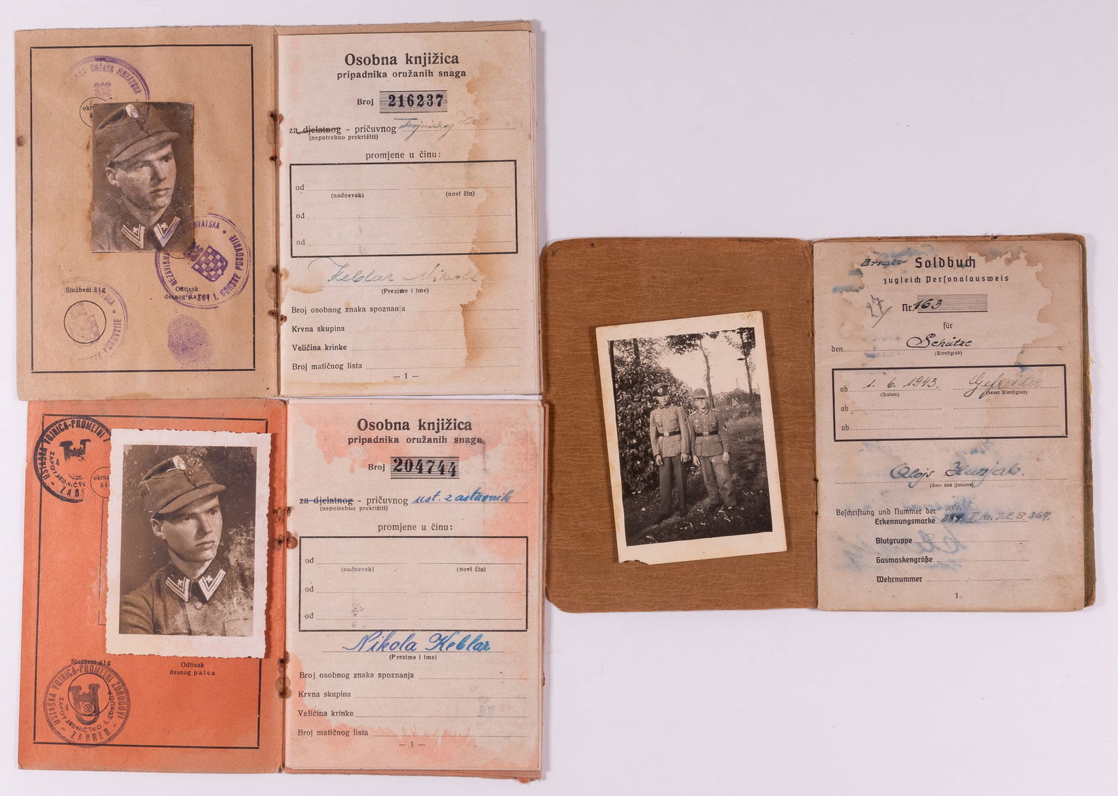 3 WWII GERMAN CROATIAN IDENTIFICATION BOOKS