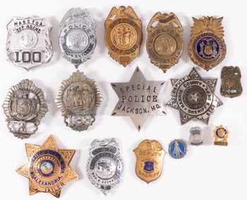 13 OBSOLETE AMERICAN POLICE AND SHERIFF BADGES