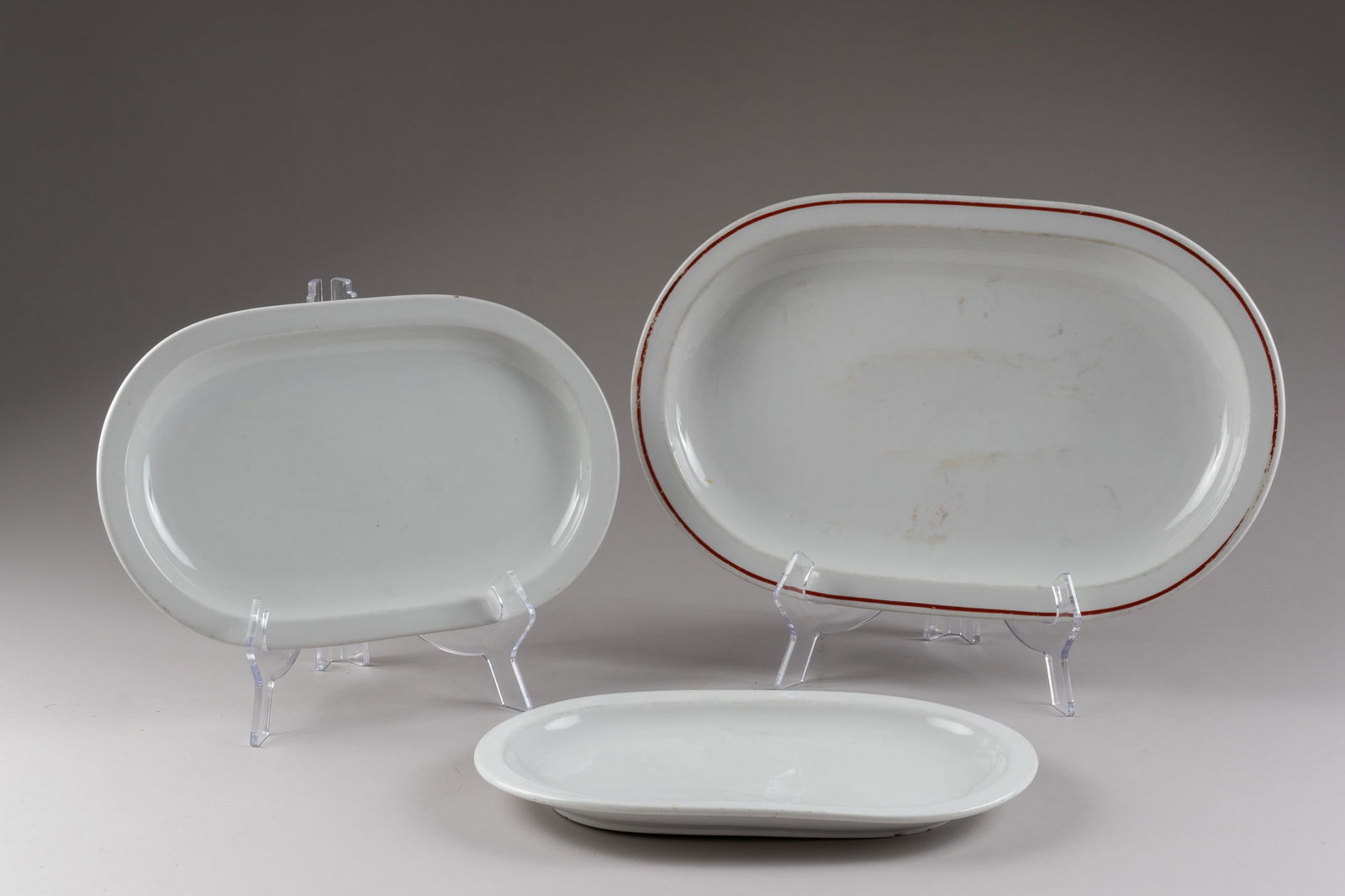 3 GERMAN THIRD REICH DAF PORCELAIN PLATES: Lot of three Third Reich DAF porcelain plates, each marked 'Modell des Amtes Schonheit Der Arbeit,' one made by Bauscher Weiden, one made by Felda Rhon, and one made by L.H.S. Bavaria Germany. Two pla