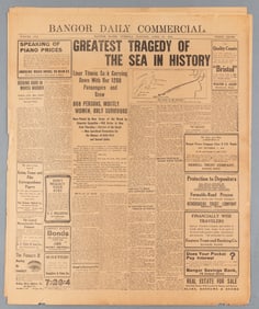 BANGOR DAILY NEWSPAPER SINKING OF THE TITANIC