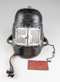 ANTIQUE LEATHER SMOKE HELMET SIEBE GORMAN & CO. 1880S