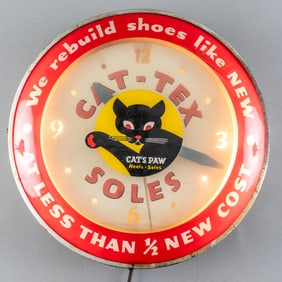 VINTAGE CAT-TEX SOLES CAT ADVERTISING CLOCK