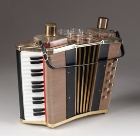 VINTAGE JAPANESE ACCORDION PORTABLE MUSIC BOX BAR SET