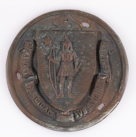 VINTAGE MASSACHUSETTS STATE SEAL BRASS BUILDING PLAQUE