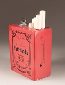 ROTH-HANDLE CERAMIC CIGARETTE BOX ADVERTISEMENT LIGHTER