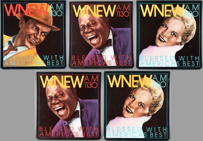 5 WNEW JAZZ POSTERS [LOUIS ARMSTRONG, FRANK SINATRA, PEGGY LEE]