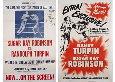 2 SUGAR RAY ROBINSON VS RANDY TURPIN BOXING ON FILM BROADSIDES
