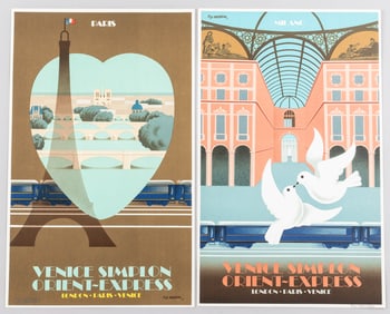 2 SIGNED FIX MASSEAU TRAVEL POSTERS