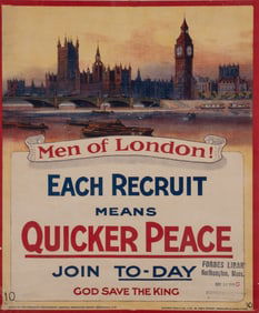 WWI BRITISH RECRUITING POSTER 'MEN OF LONDON!' FROM FORBES LIBRARY