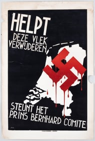 RARE WWII ANTI-NAZI DUTCH RESISTANCE POSTER - HELP REMOVE THIS STAIN
