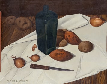 VINTAGE OIL PAINTING OF A KITCHEN TABLE