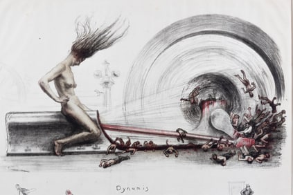 JEAN VEBER HAND COLORED ENGRAVING W/ INSCRIPTION