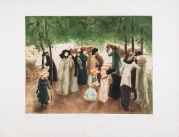 LA PROMENADE D'HYDE PARK AQUATINT ENGRAVING ALFRED MULLER