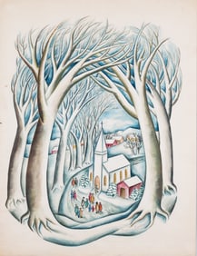 AMERICAN GOTHIC WATERCOLOR PAINTING EUGENIA REDKA