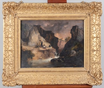 ORIGINAL OIL PAINTING OF A CANYON IN VINTAGE FRAME