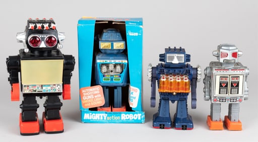 4 VINTAGE BATTERY OPERATED ROBOTS [HORIKAWA AND MORE]