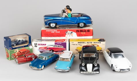 7 FOREIGN TIN-TYPE CARS [CHINESE, JAPANESE, FRENCH]