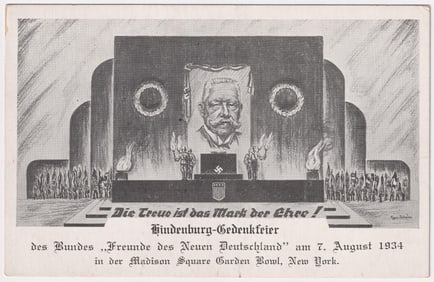 RARE FRIENDS OF NEW GERMANY POSTCARD - GERMAN AMERICAN BUND