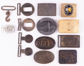 12 AMERICAN VINTAGE BELT BUCKLES [POLICE AND MILITARY]