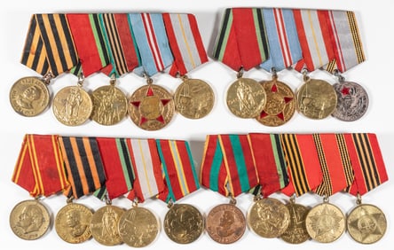4 SOVIET MEDAL BARS (19 MEDALS)