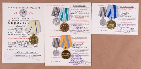 4 WWII SOVIET MEDALS WITH AWARD DOCUMENTS