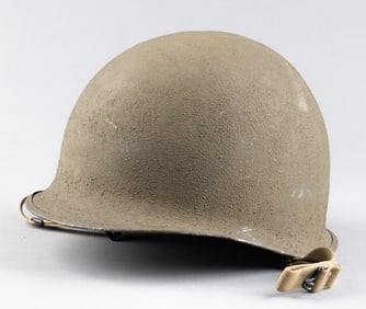 WWII AMERICAN M1 HELMET WITH W/ ST. CLAIR LINER FIXED BALE FRONT SEAM