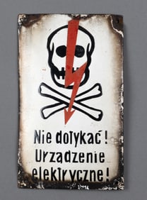 WWII POLISH ELECTRICAL WARNING SIGN AUSCHWITZ