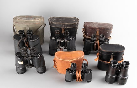 6 BINOCULARS AND LEATHER CASES