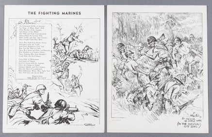 2 WWII MARINE CORPS PROPAGANDA WINDOW CARDS