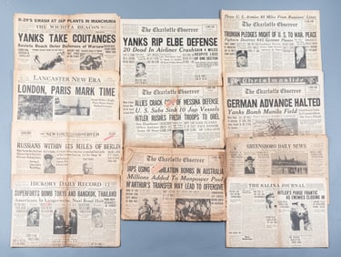 19 WWII AMERICAN NEWSPAPERS W/ WAR HEADLINES
