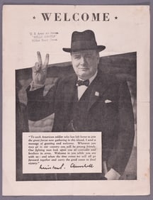 WWII BRITISH FLYER CHURCHILL WELCOMING AMERICANS