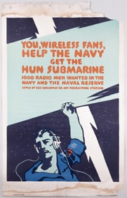 GET THE HUN WWI SUBMARINE RECRUITMENT POSTER BY CHARLES BUCKLES FALLS
