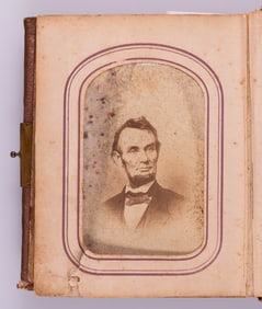 38 TIN TYPE AND CABINET CARDS IN VINTAGE ALBUM [ABE LINCOLN]