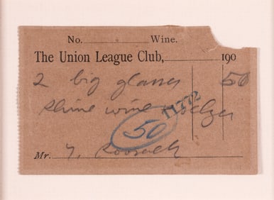 THEODORE ROOSEVELT UNION LEAGUE CLUB RECEIPT