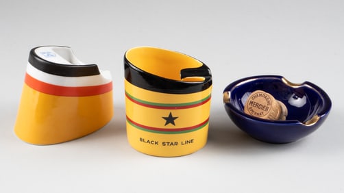 3 VINTAGE AMERICAN ASHTRAYS [STEAM LINE, CHAMPAGNE]