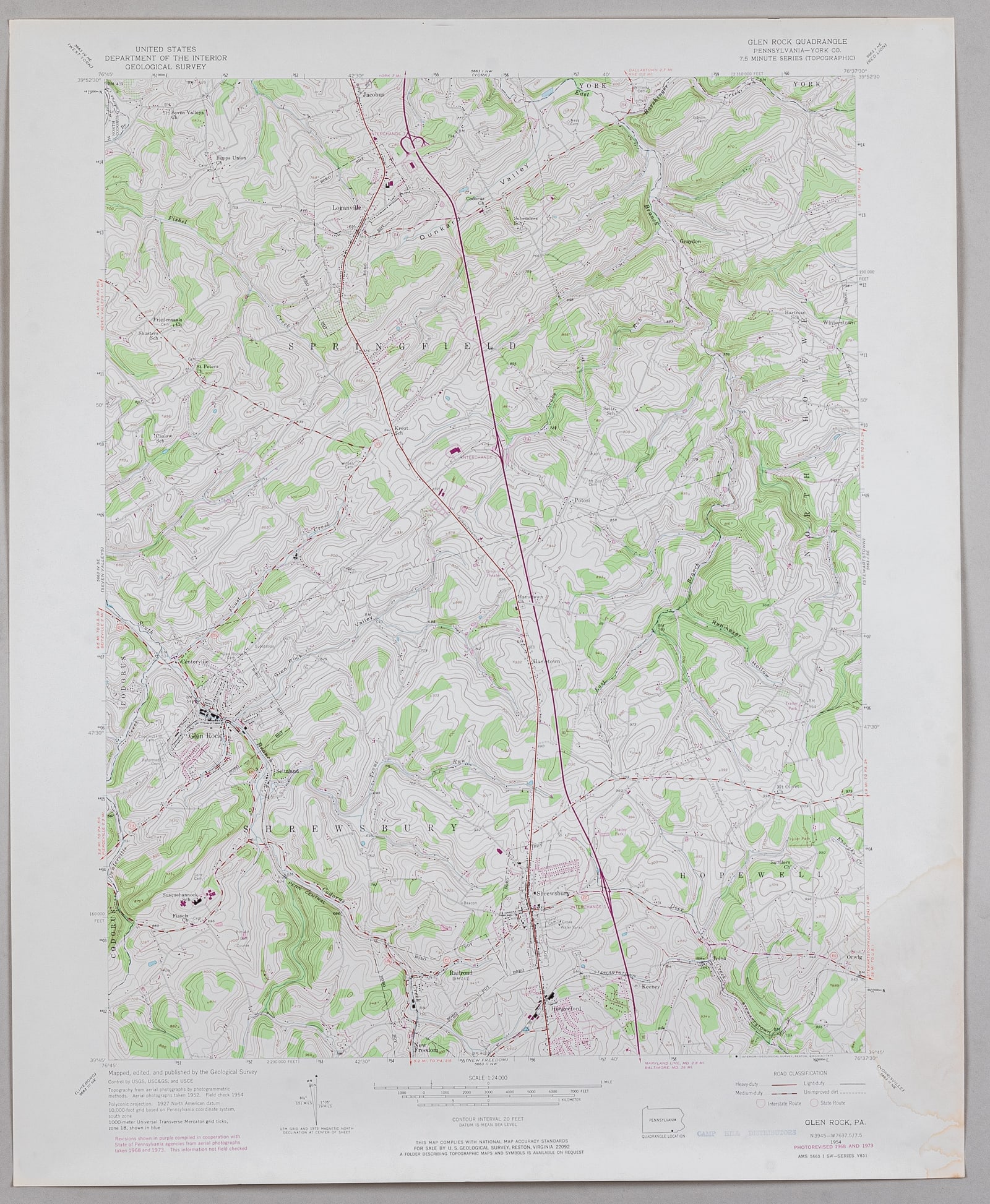 4 VINTAGE US NAVY TOPOGRAPHICAL MAPS: Four vintage US Navy topographical maps, each mapped by the Army Map Service. Includes maps of Stewartstown, PA., York, PA., Glen Rock, PA., and New Freedom, MD.-PA. Copyright 1969, the Interior Geolo