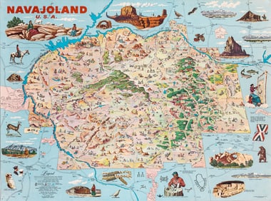 NAVAJOLAND USA COLOR PICTORIAL MAP 1960 1ST EDITION