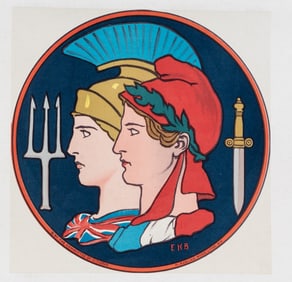 WWI EMBLEM OF FRANCE AND GREAT BRITAIN LITHOGRAPH