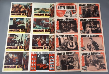 15 VINTAGE WAR MOVIE LOBBY CARDS [HOTEL BERLIN, INVASION USA]