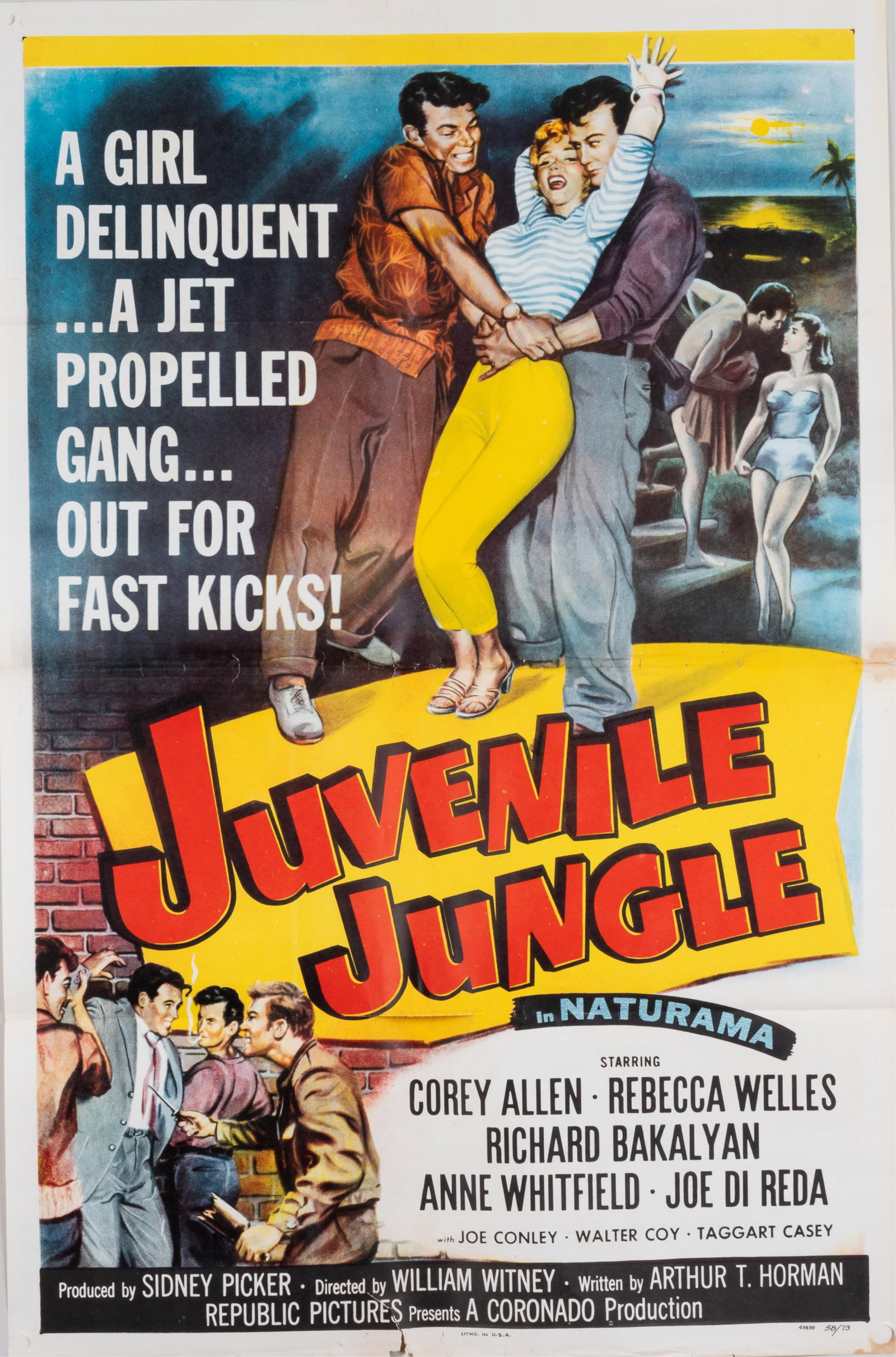 13 VINTAGE ENGLISH MOVIE POSTERS: Thirteen English movie posters, mostly one-sheet posters, including 'Lady Let's Dance' (1944), with many large tears, loss, and separation, 'Circus Girl' (1954), 'Untamed Heiress' (1954), middle left 
