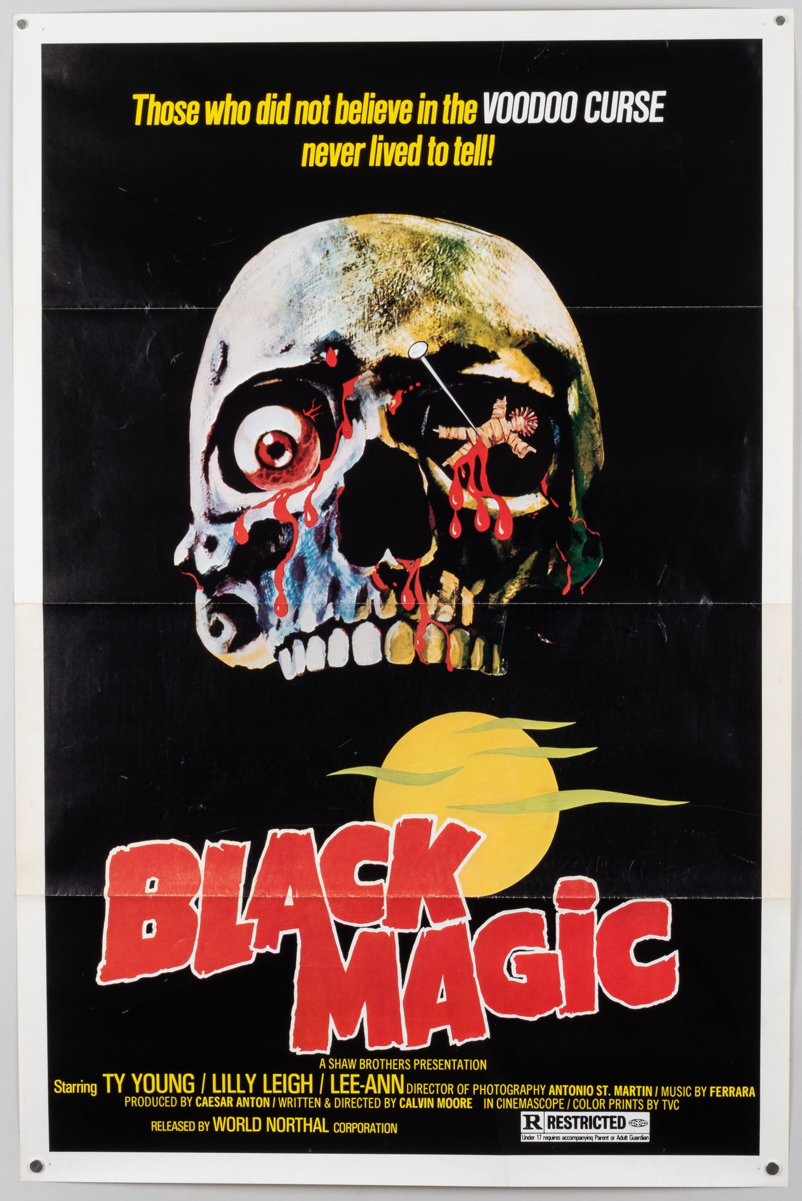 7 VINTAGE HORROR MOVIE ONE-SHEET POSTERS: Seven vintage horror movie posters. Including 'Horror Hotel' (1960), 'The Plague of the Zombies' (1966), two posters for 'Black Magic' (1975), two different style posters for 'The Driller Killer' (197